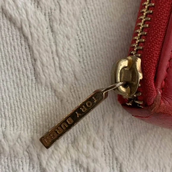 Tory Burch Red Leather Zip Wallet with Gold Hardware - Picture 3 of 4